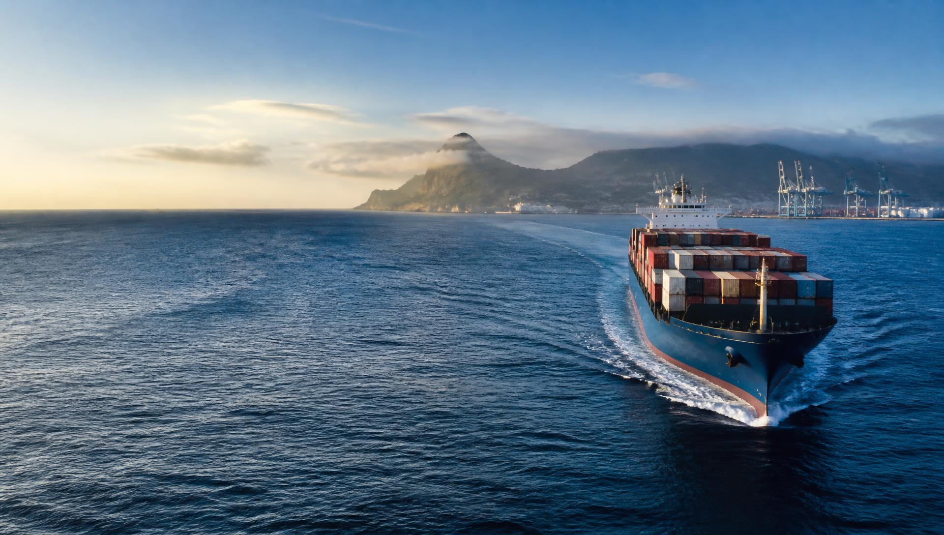 Container vessel approaching a working port